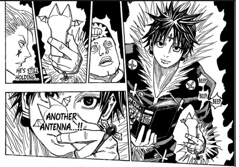 manga panels of Chrollo using black voice in his fight against chrollo