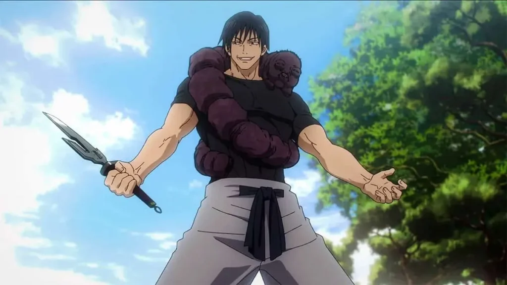 Toji Fushiguro in a confident pose holding a dagger