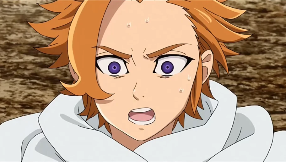 King Arthur's worried expression after the destruction of Camelot in Nanatsu no Taizai.