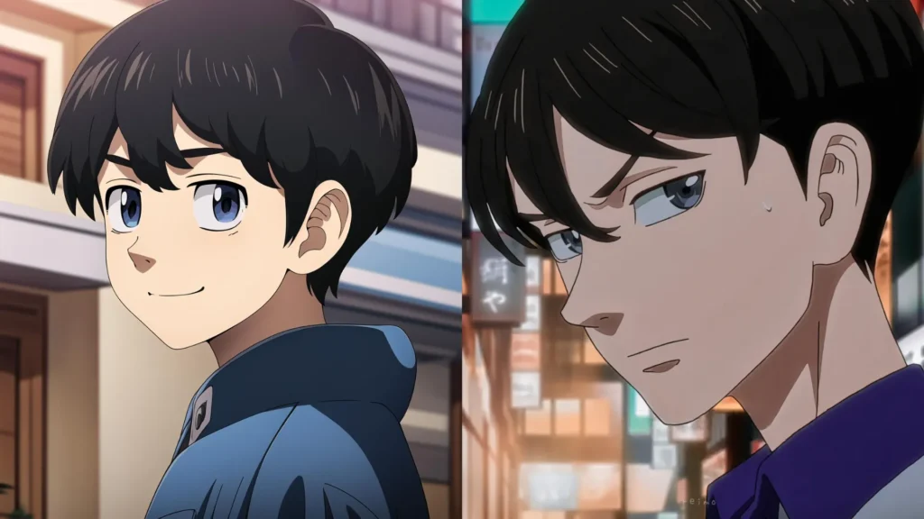 Split image of Naoto Tachibana in his past and future versions