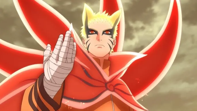 Naruto in baryon mode, with tails resembling Kurama's tails