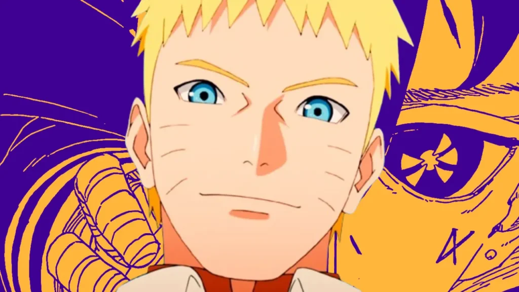 Naruto with Boruto manga panels in the background