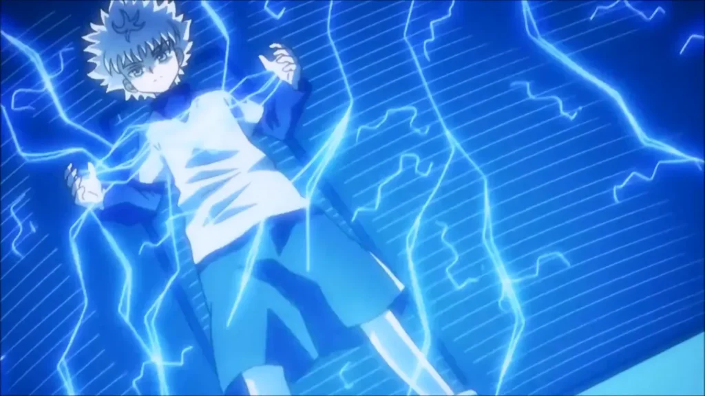 Killua transmuting his aura into electricity