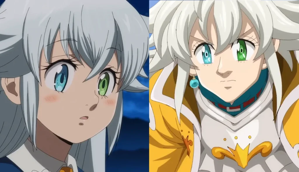 Tristan from Nanatsu no Taizai as a kid on one side and as a teenager on the other