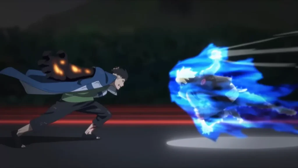 Boruto and Kawaki engaging in a fight