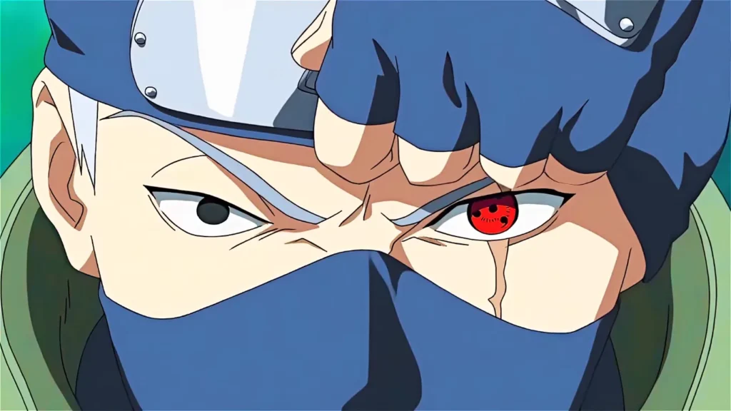 Kakashi Hatake revealing his sharingan